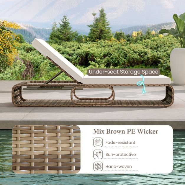 Outdoor Chaise Lounge Chair with Adjustable Backrest-Off White