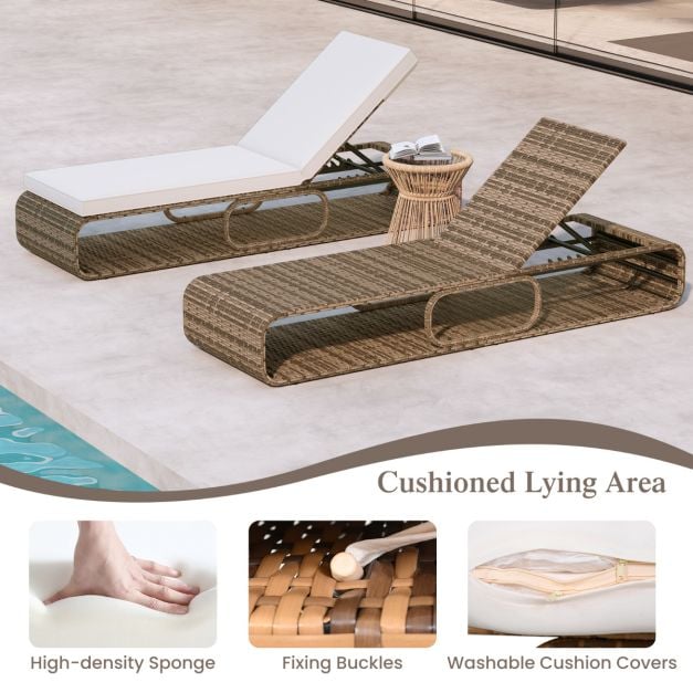 Outdoor Chaise Lounge Chair with Adjustable Backrest-Off White