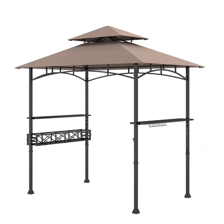Outdoor Grill Gazebo Double Tiered BBQ Canopy Tent with 2 Side Shelves-Brown - TidySpaces