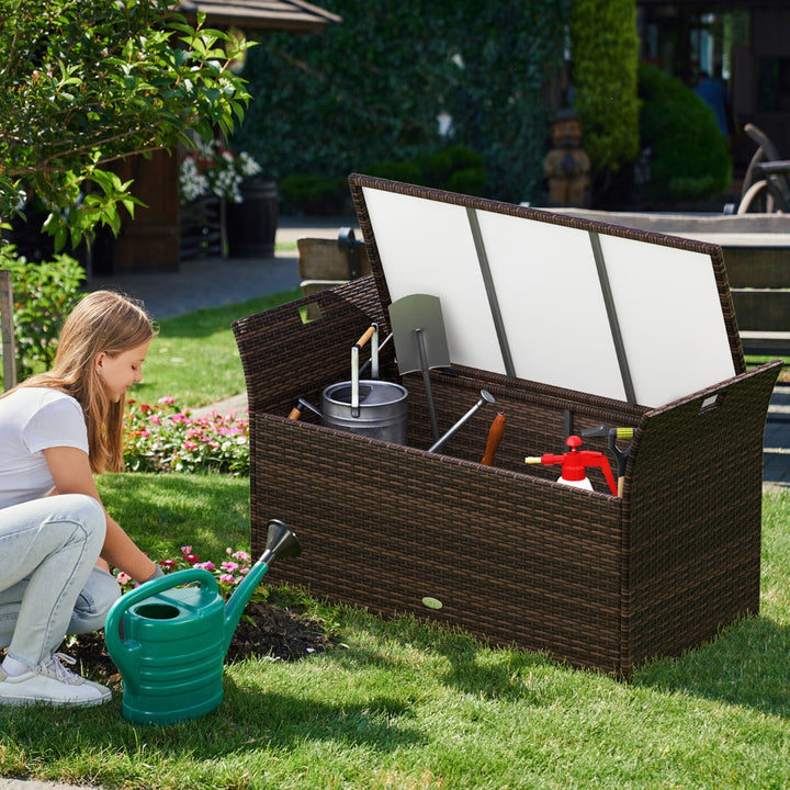 Outdoor Storage Bench with Hand-woven PE Rattan Wicker and Side Handles-Grey - TidySpaces