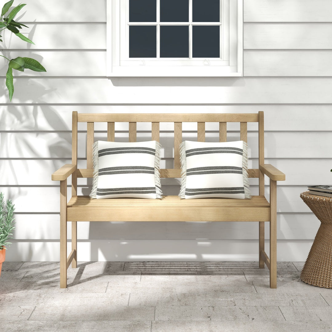 Outdoor Teak Wood Garden Bench with Backrest and Armrests - TidySpaces