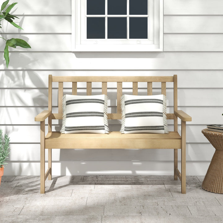 Outdoor Teak Wood Garden Bench with Backrest and Armrests - TidySpaces