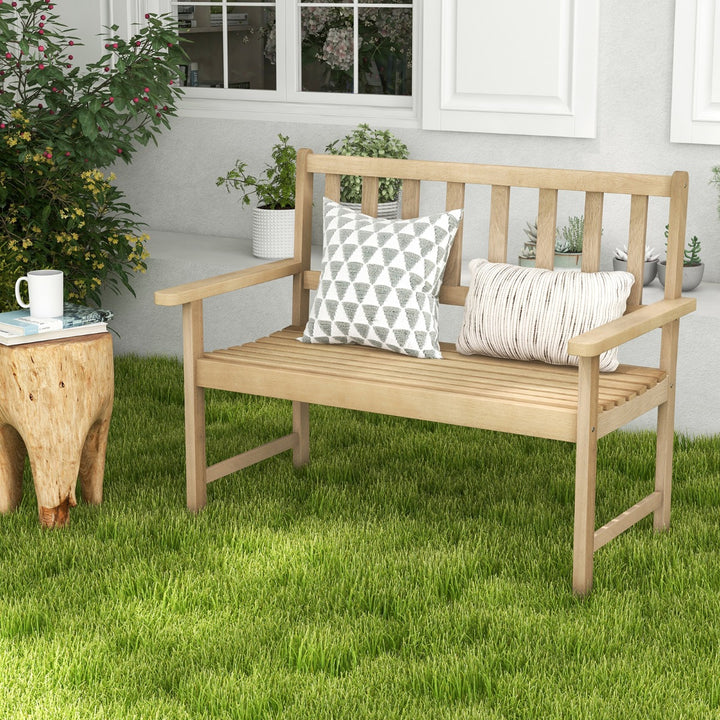 Outdoor Teak Wood Garden Bench with Backrest and Armrests - TidySpaces