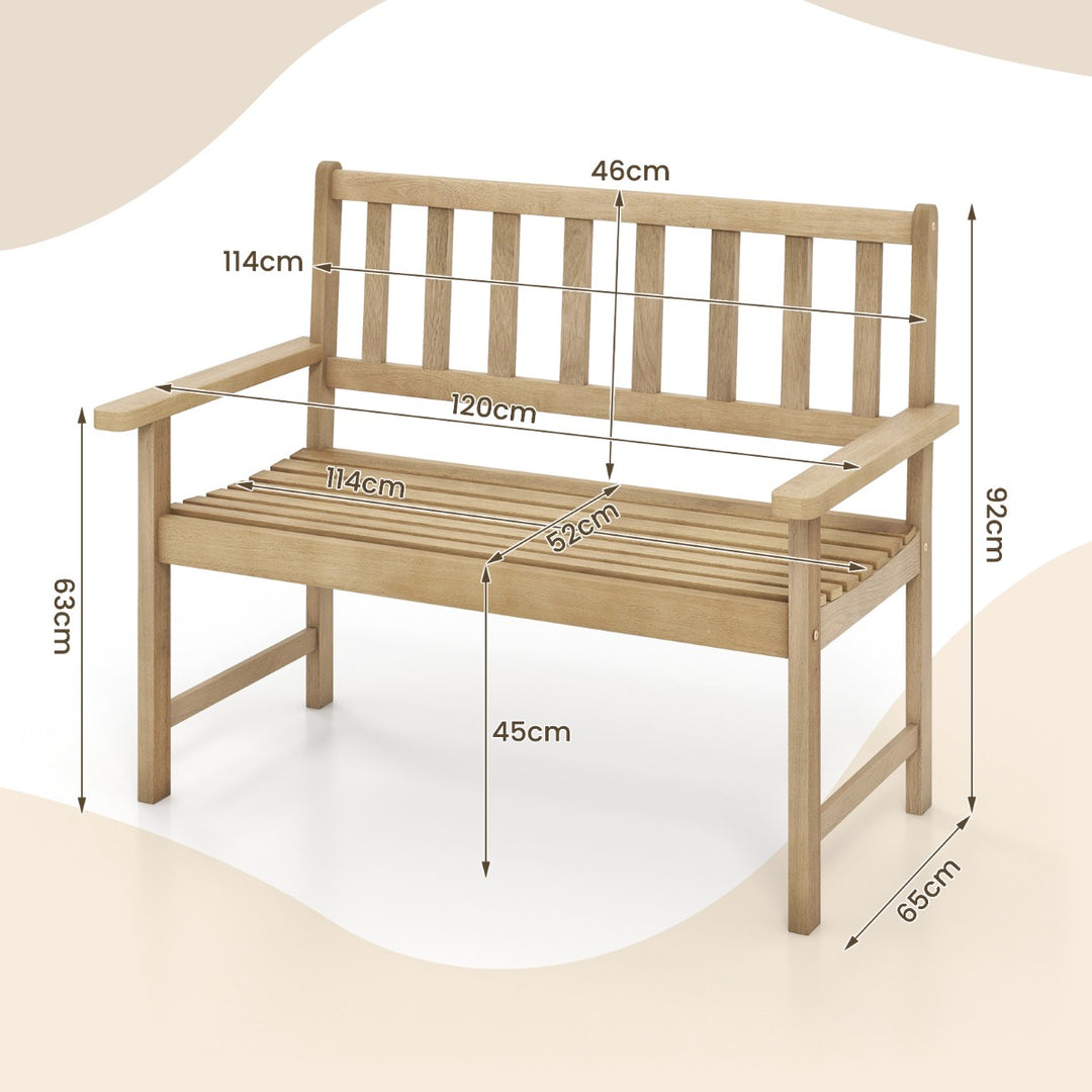 Outdoor Teak Wood Garden Bench with Backrest and Armrests - TidySpaces