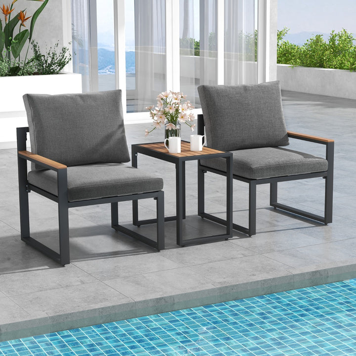 3 Pieces Patio Furniture Set with Soft Cushions for Backyard, Poolside, Porch, Balcony-Grey - TidySpaces