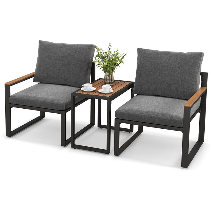 3 Pieces Patio Furniture Set with Soft Cushions for Backyard, Poolside, Porch, Balcony-Grey - TidySpaces