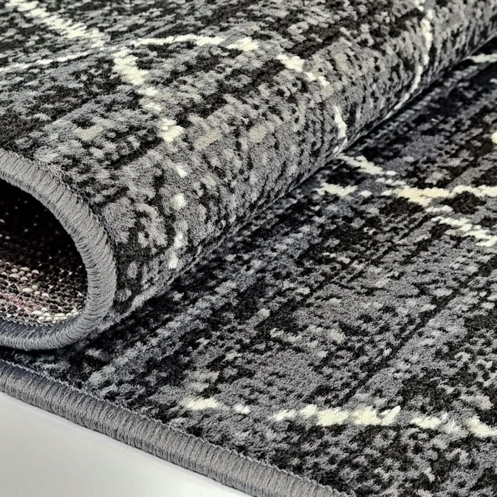 Geometric Dark Grey Black Rug Diamond Aztec Pattern - TidySpaces