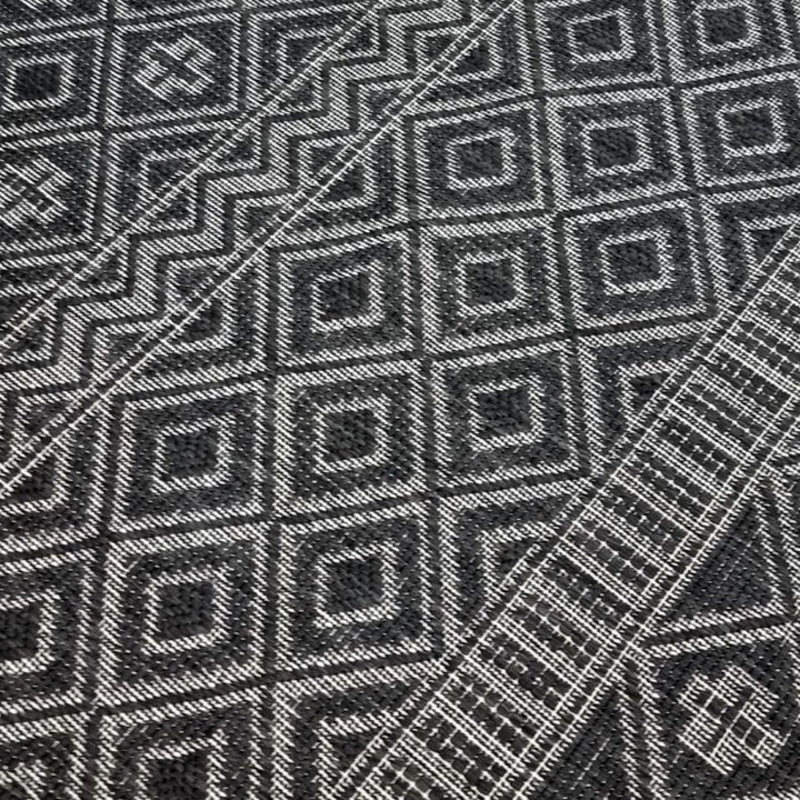 Outdoor Indoor Rug Black White Cream Reversible Quality Mat Diamond Geometric Design - TidySpaces