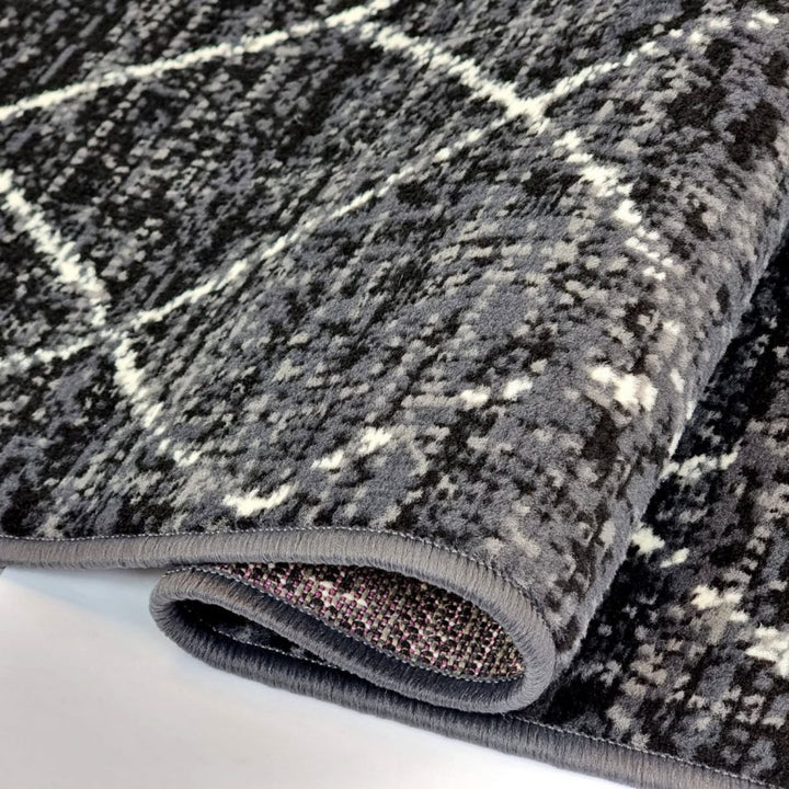 Geometric Dark Grey Black Rug Diamond Aztec Pattern - TidySpaces