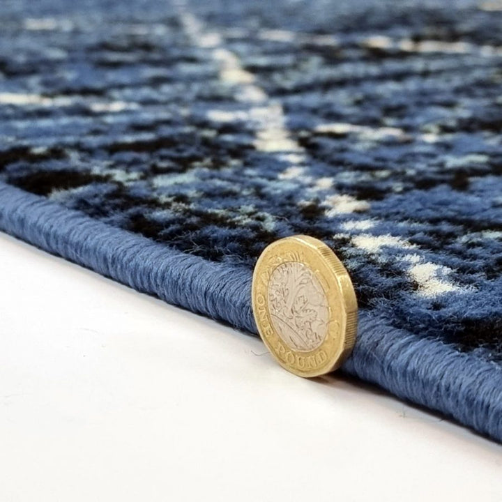 Geometric Blue Black Rug Diamond Aztec Pattern - TidySpaces