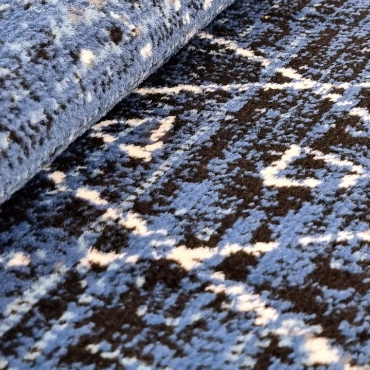 Geometric Blue Black Rug Diamond Aztec Pattern - TidySpaces