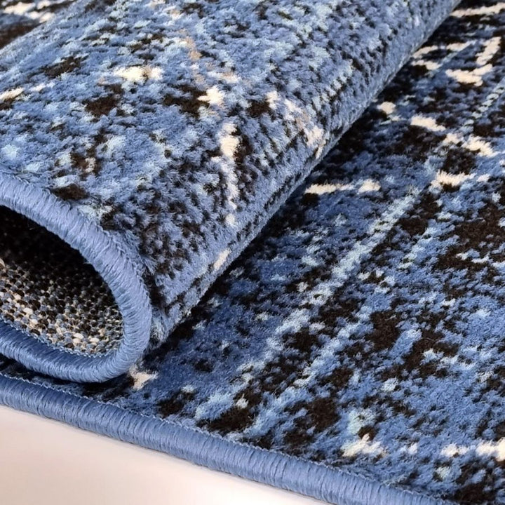 Geometric Blue Black Rug Diamond Aztec Pattern - TidySpaces