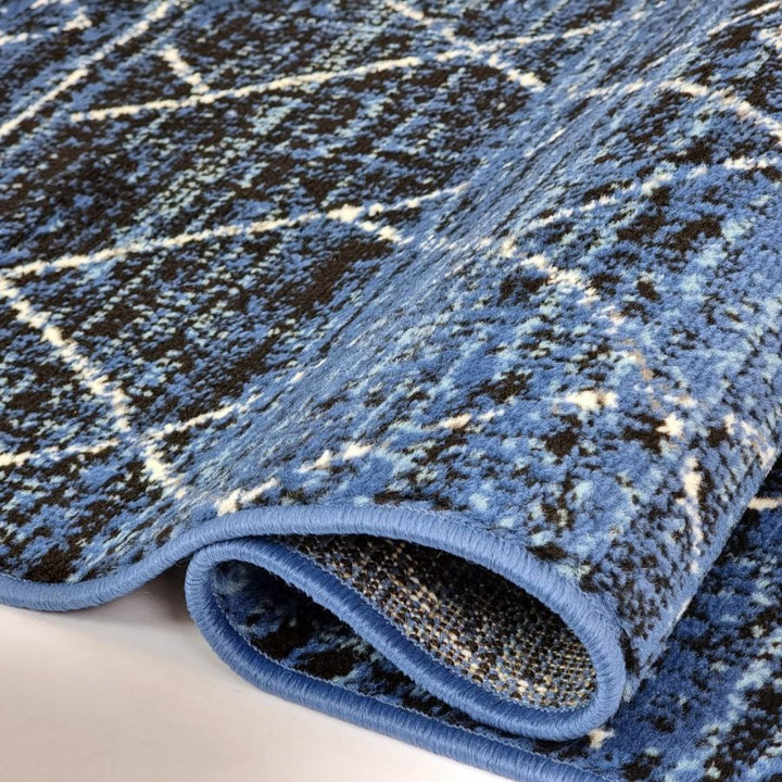 Geometric Blue Black Rug Diamond Aztec Pattern - TidySpaces