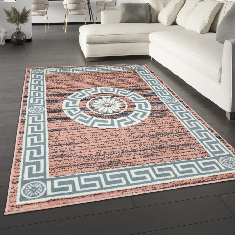 Oriental Border Mandala Pink Soft Rug Pink - TidySpaces
