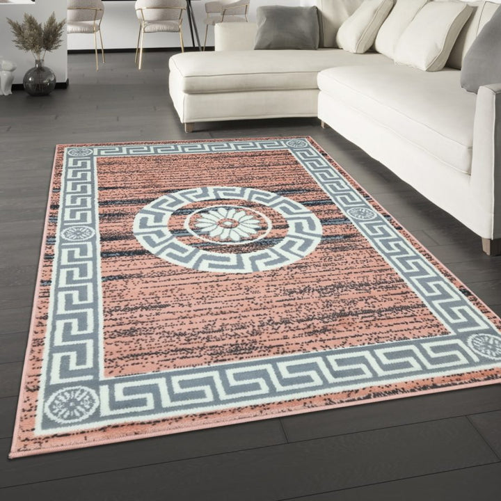 Oriental Border Mandala Pink Soft Rug Pink - TidySpaces