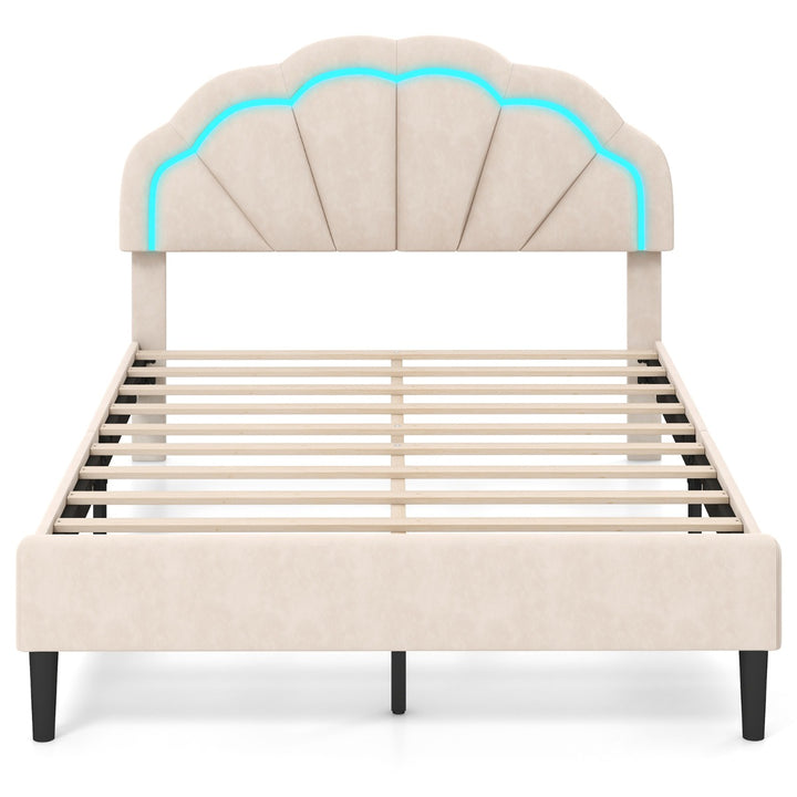 Platform Bed with Adjustable Petal Headboard and Wooden Slats Support - TidySpaces