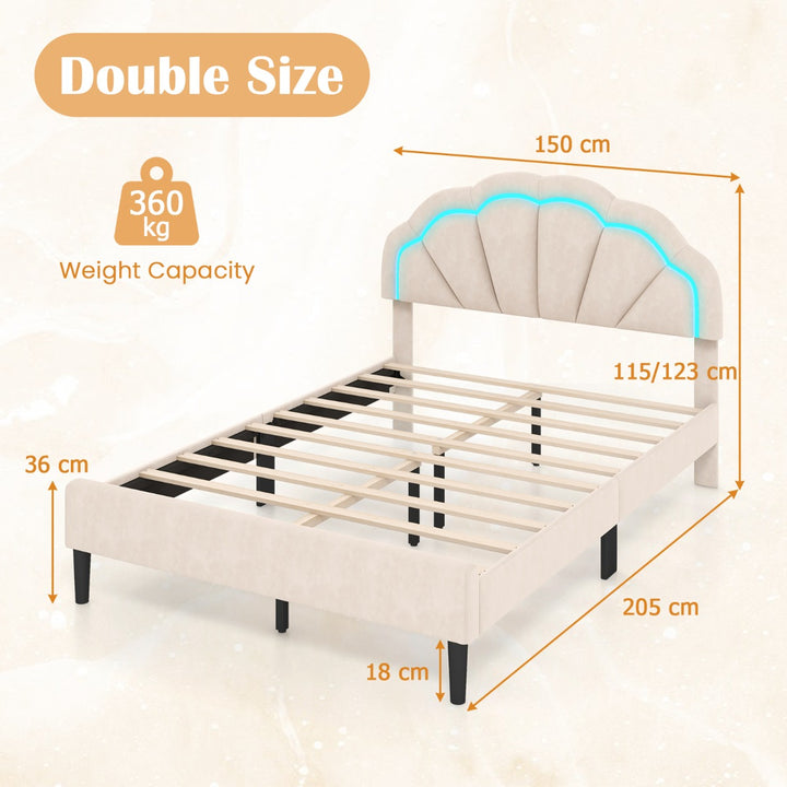 Platform Bed with Adjustable Petal Headboard and Wooden Slats Support - TidySpaces