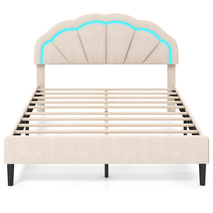 Platform Bed with Adjustable Petal Headboard and Wooden Slats Support - TidySpaces
