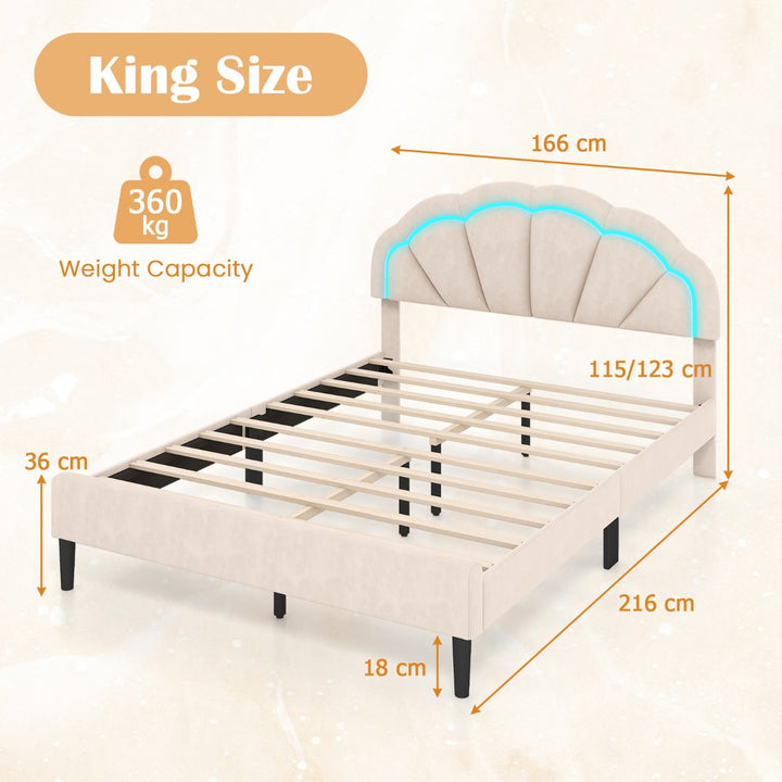 Platform Bed with Adjustable Petal Headboard and Wooden Slats Support - TidySpaces
