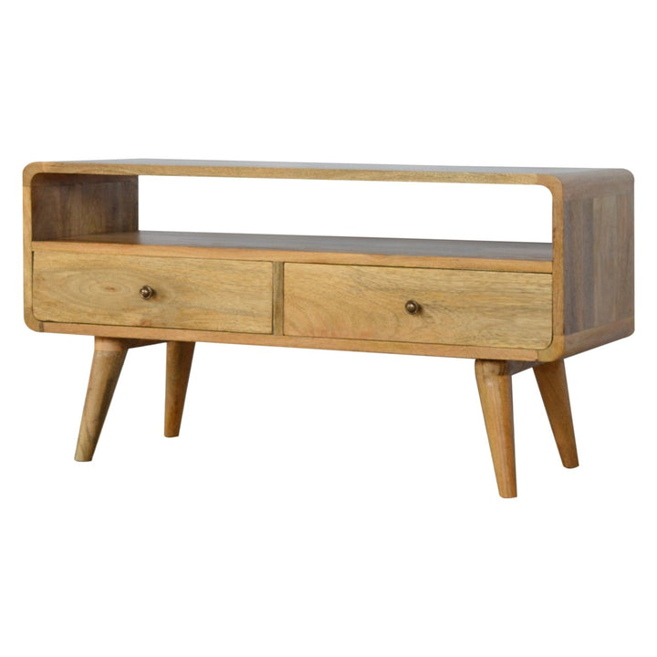 Curved Oak-ish Media Unit - TidySpaces