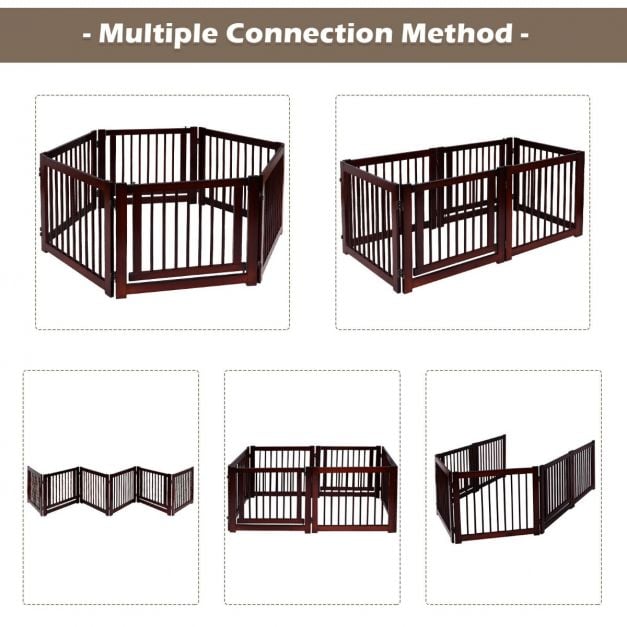 Freestanding Foldable Wooden Pet Gate with 360° Hinges and Lockable Door - TidySpaces