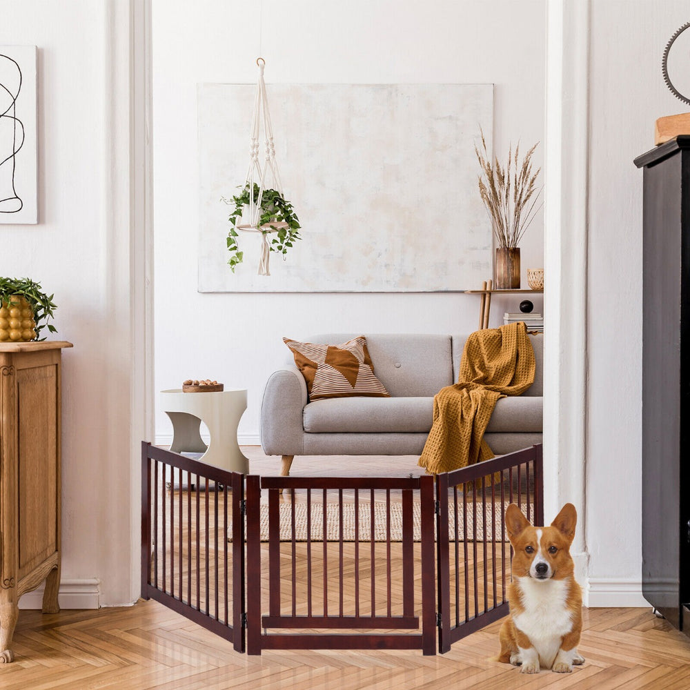 Freestanding Foldable Wooden Pet Gate with 360° Hinges and Lockable Door - TidySpaces