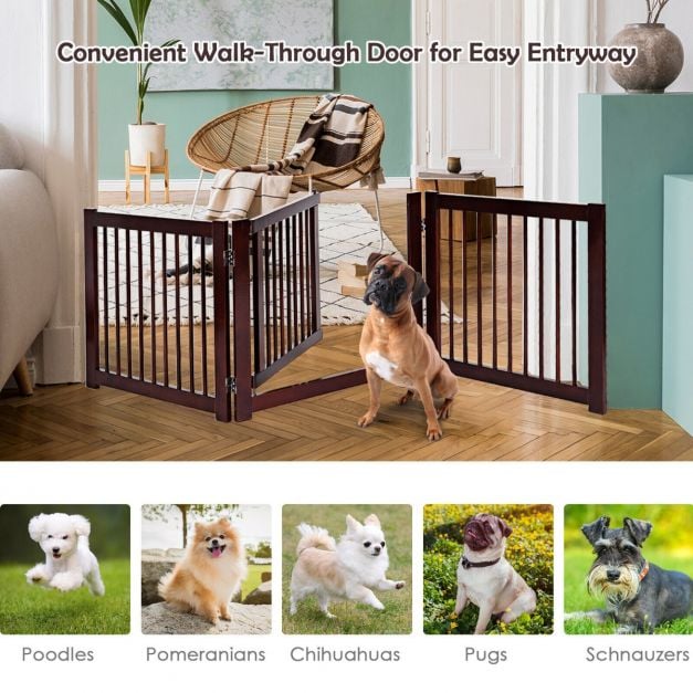 Freestanding Foldable Wooden Pet Gate with 360° Hinges and Lockable Door - TidySpaces