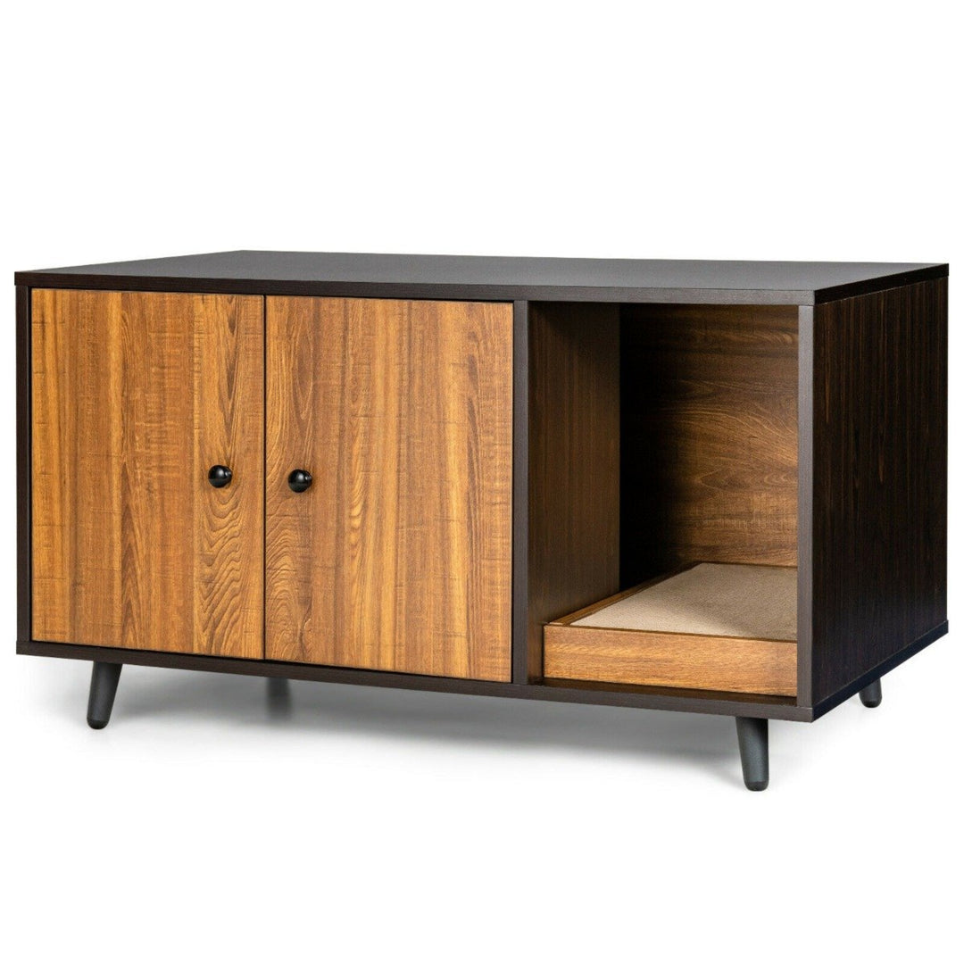 Wooden Storage Cabinet with Cat Little Box Enclosure - TidySpaces