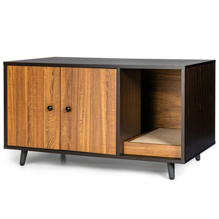 Wooden Storage Cabinet with Cat Little Box Enclosure - TidySpaces