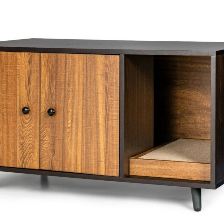 Wooden Storage Cabinet with Cat Little Box Enclosure - TidySpaces
