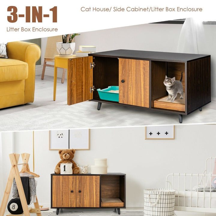 Wooden Storage Cabinet with Cat Little Box Enclosure - TidySpaces