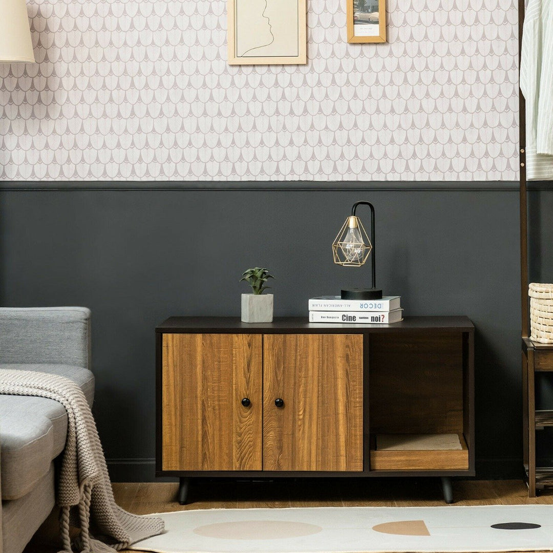 Wooden Storage Cabinet with Cat Little Box Enclosure - TidySpaces