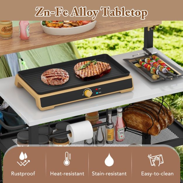 Rolling Bar Cart with Flip-up Table with Hooks and Foldable Handle - TidySpaces