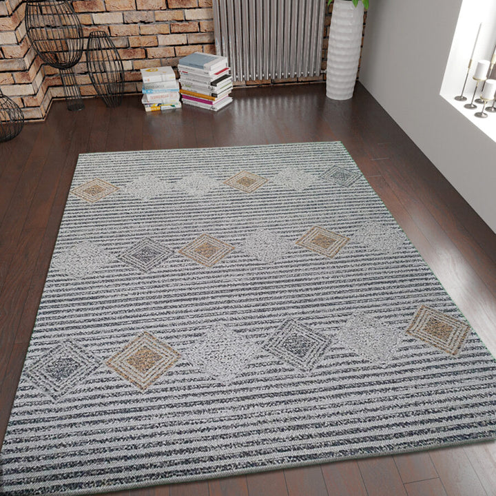 Cotton Rug Grey Shabby Chick Striped Grey - TidySpaces
