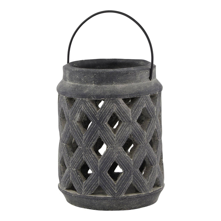 Amalfi Grey Large Lattice Lantern GREY CERAMIC - TidySpaces