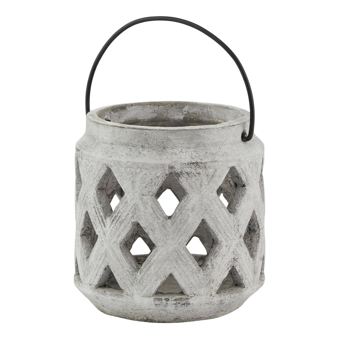Athena Stone Lattice Lantern WHITE CERAMIC - TidySpaces