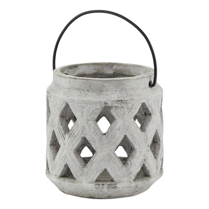 Athena Stone Lattice Lantern WHITE CERAMIC - TidySpaces