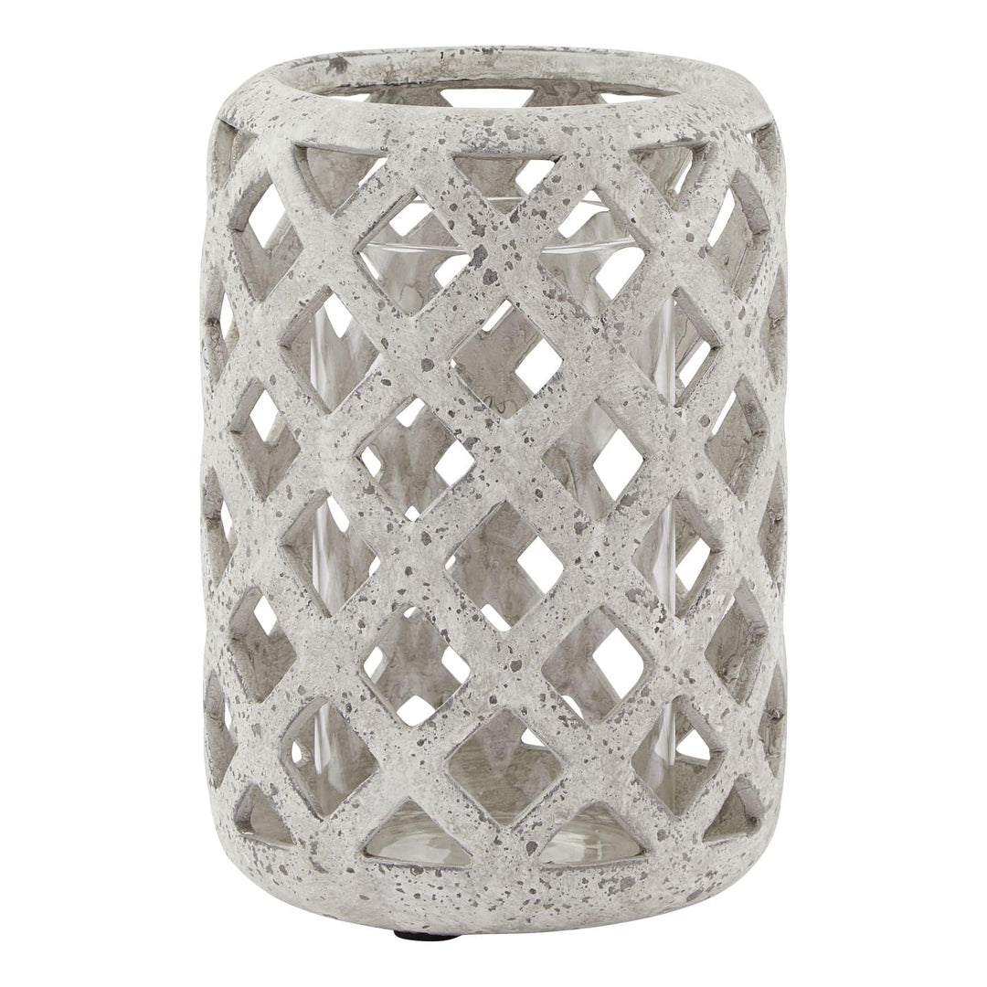 Grey Stone Effect Hurricane Lantern GREY CERAMIC - TidySpaces