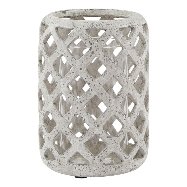 Grey Stone Effect Hurricane Lantern GREY CERAMIC - TidySpaces