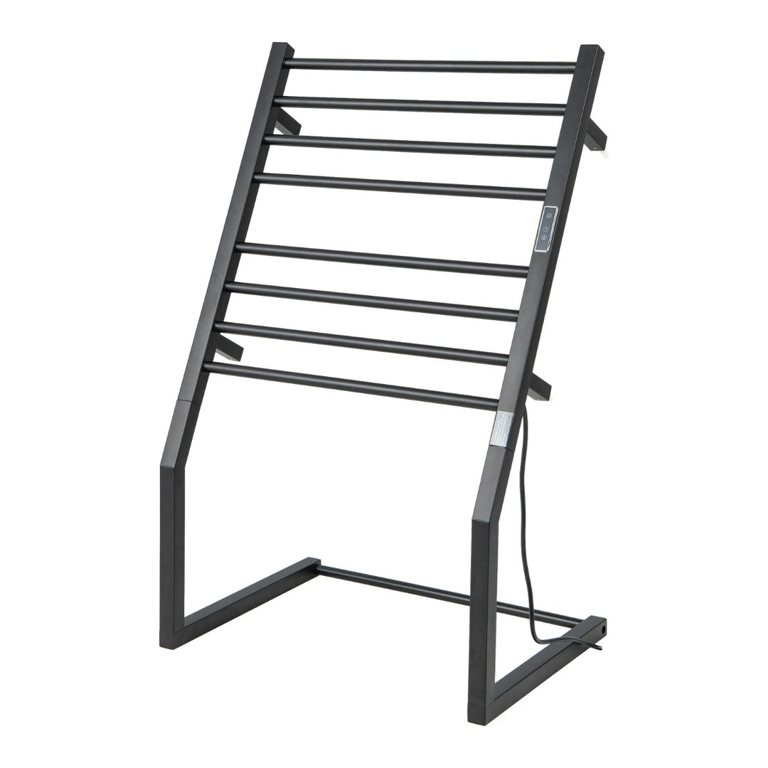 8 Bars Wall Mounted Towel Warmer Rack with LED Display-Black - TidySpaces