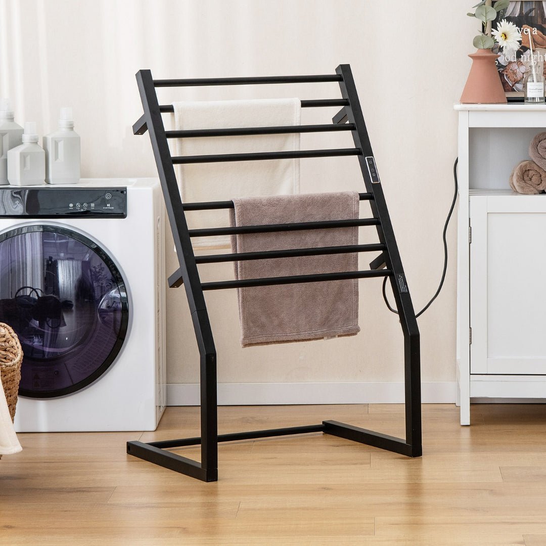 8 Bars Wall Mounted Towel Warmer Rack with LED Display-Black - TidySpaces