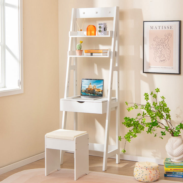 Vanity Desk Set with Flip Top Mirror and Hooks-White - TidySpaces