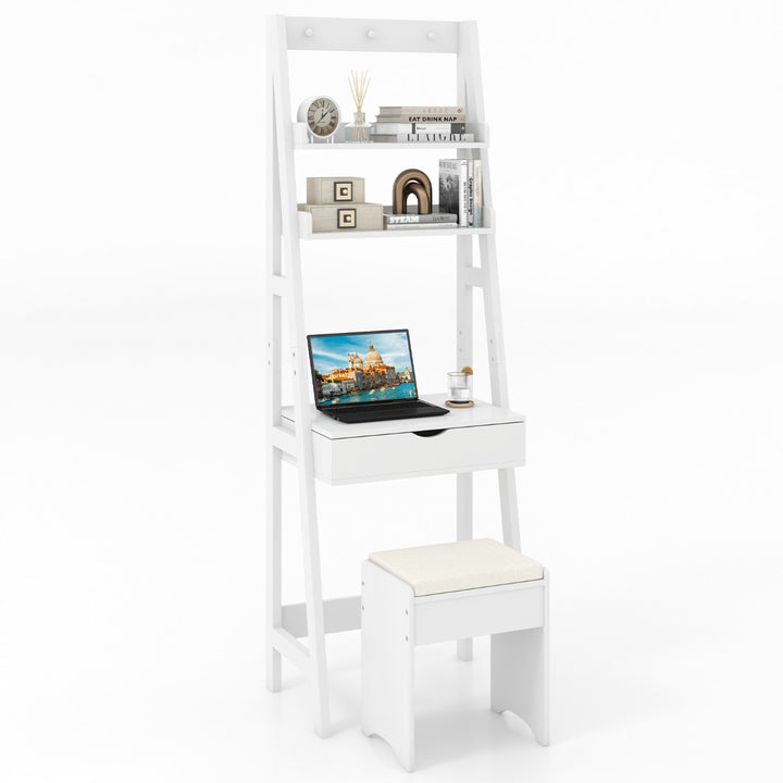 Vanity Desk Set with Flip Top Mirror and Hooks-White - TidySpaces