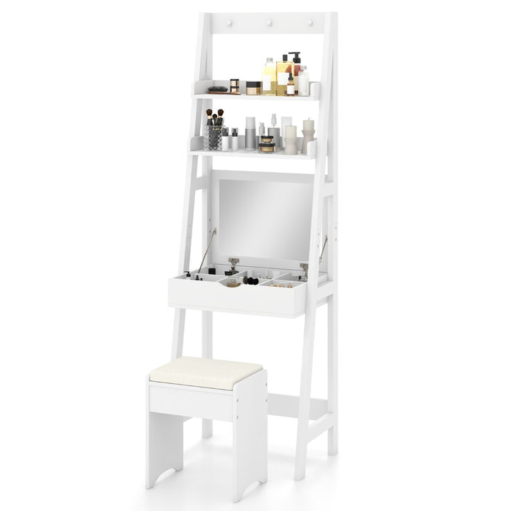 Vanity Desk Set with Flip Top Mirror and Hooks-White - TidySpaces