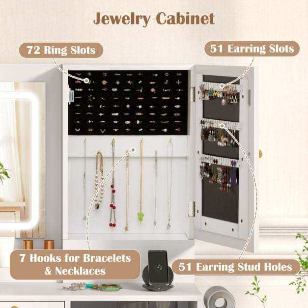 Vanity Set with 2 Fluted Glass Drawers and 1 Ordinary Drawer-White