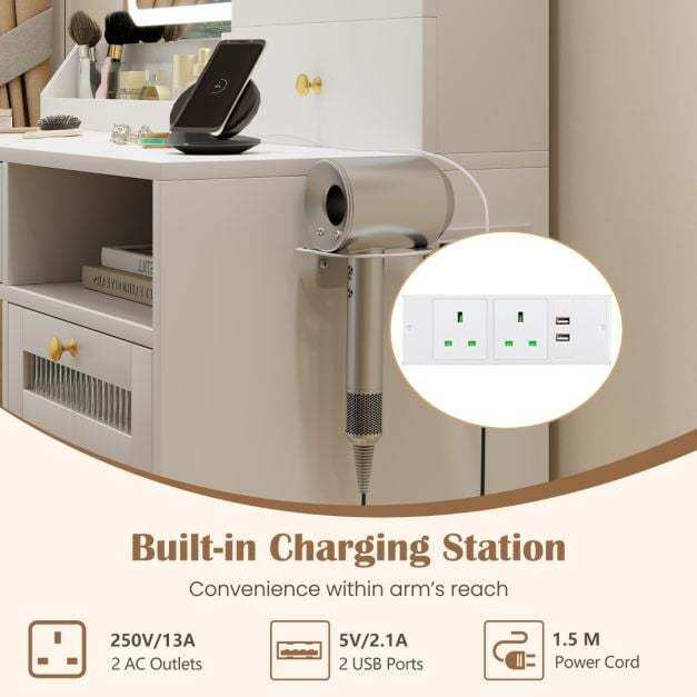 Vanity Set with 2 Fluted Glass Drawers and 1 Ordinary Drawer-White