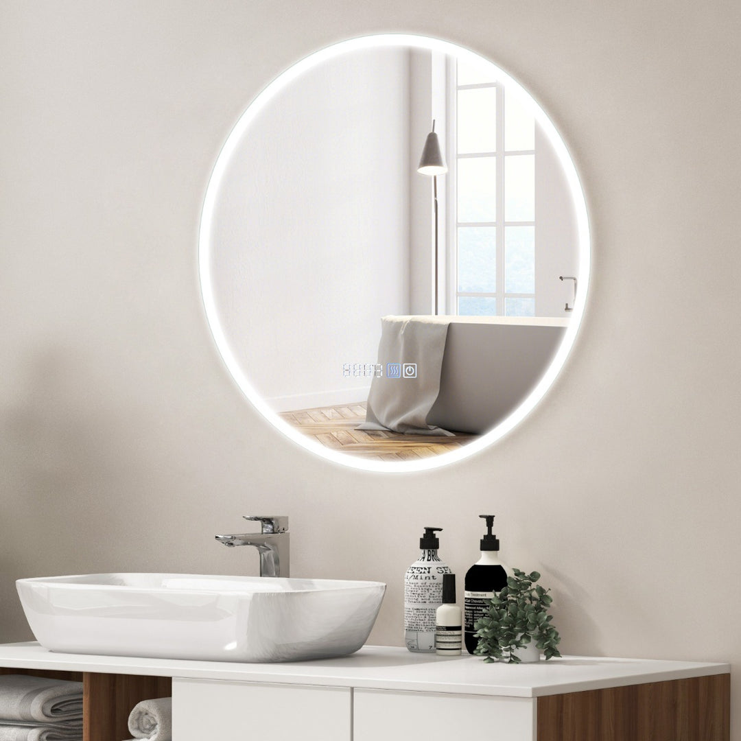 Wall Mounted Round Mirror with 3-Color Dimmable Lights and 3-Color Dimmable - TidySpaces