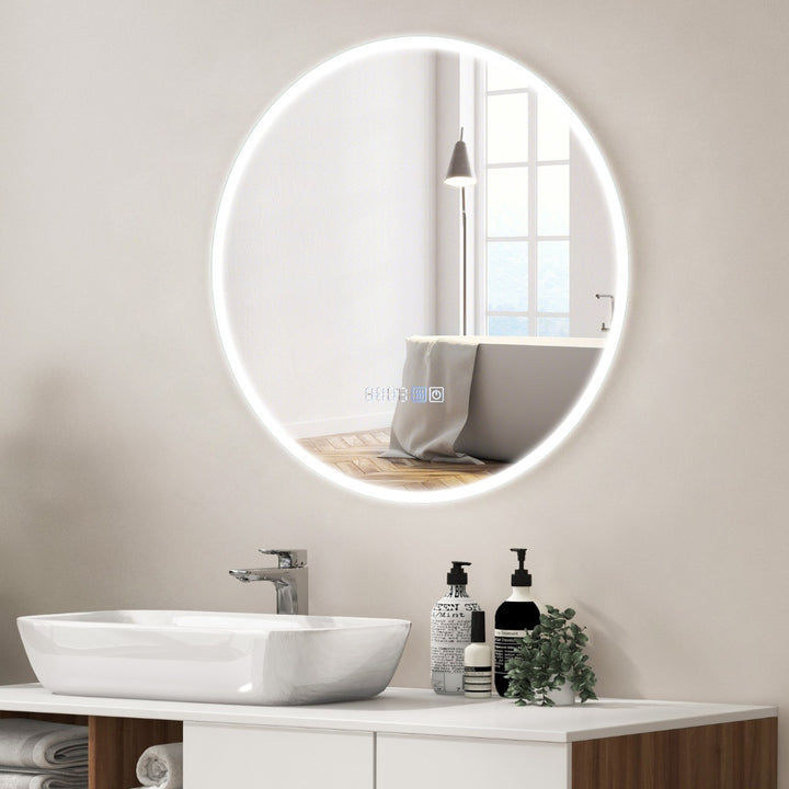 Wall Mounted Round Mirror with 3-Color Dimmable Lights and 3-Color Dimmable - TidySpaces