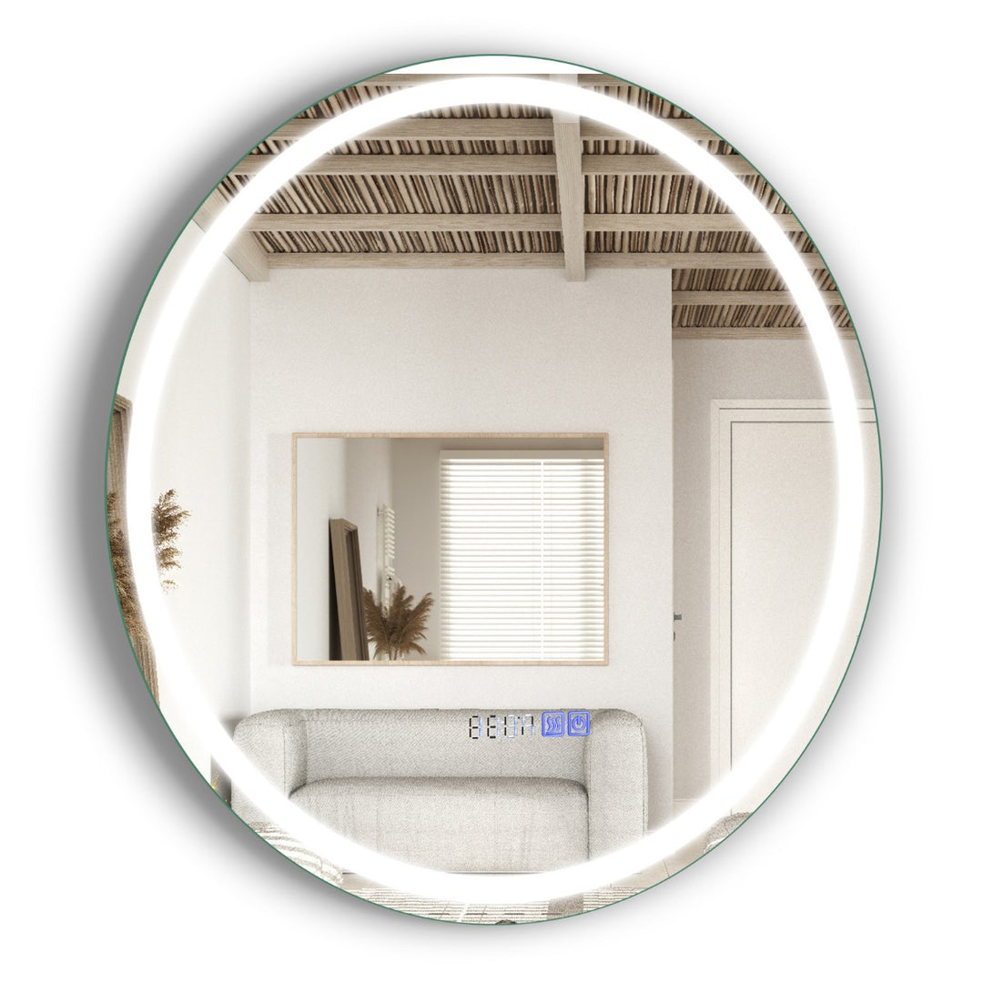 Wall Mounted Round Mirror with 3-Color Dimmable Lights and 3-Color Dimmable - TidySpaces