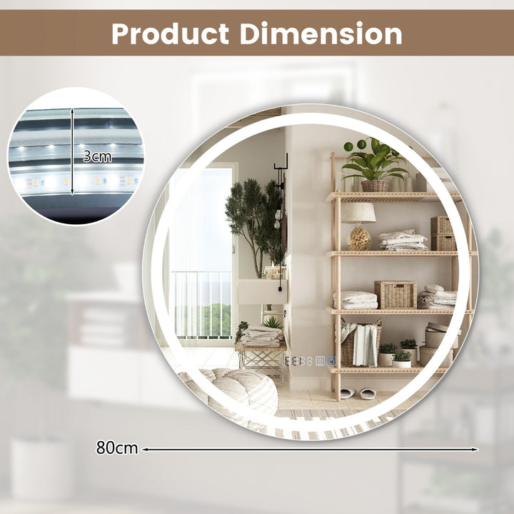 Wall Mounted Round Mirror with 3-Color Dimmable Lights and 3-Color Dimmable - TidySpaces